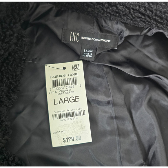 INC International Concepts Sherpa Jacket Women's L Black Wrap Button Crop NWT - Picture 3 of 14
